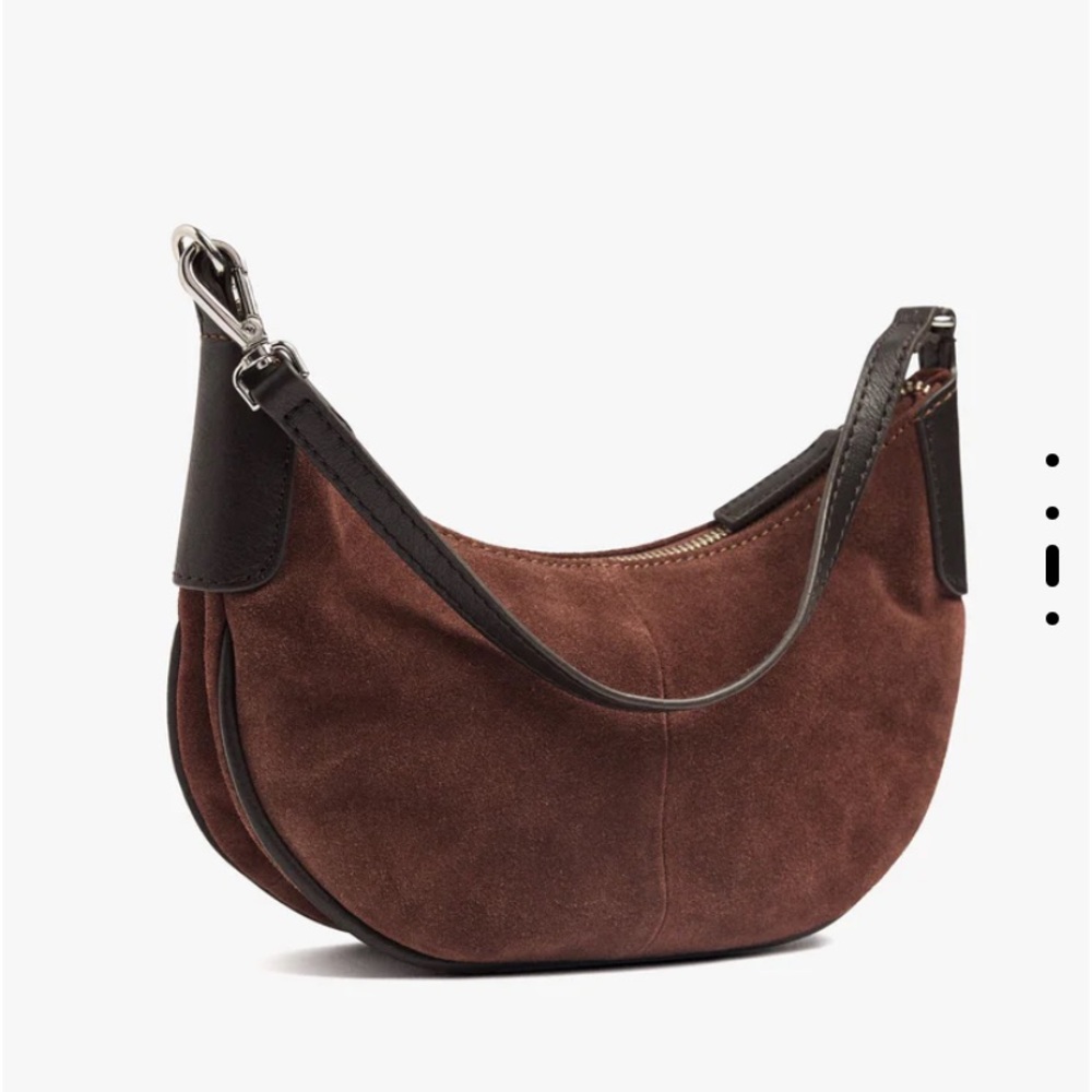 Parfois Spain Leather Hobo Shoulder Bag Brown Genuine Leather Suede Crescent NWT